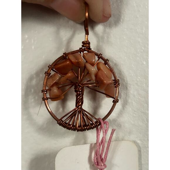 Handmade Copper and Serpentine Crystal Tree of life 3.5x2” Wall Decor - Picture 5 of 5